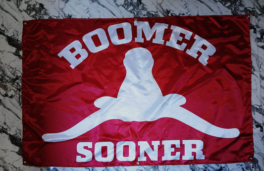 Boomer Sooner Horns down one sided flag